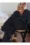 Navy Blue Hooded Full Zip Thick Winter Oversize Women's Tracksuit Set - 2