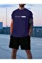 Men's Bl Printed T-Shirt Short Wide Leg Comfortable Fit Black Bottom Navy Blue Top Short Set