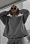 Gray Unisex Crew Neck Oversize Knitted Thick and Soft Textured Basic Sweatshirt - 5