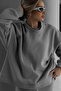 Gray Unisex Crew Neck Oversize Knitted Thick and Soft Textured Basic Sweatshirt - 2