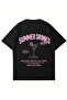 تيشيرت نسائي صيفي مطبوع مشروبات، بياقة دائرية وقصة واسعة