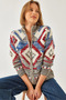 Women's Black Brown Zippered Patterned Knitwear Cardigan 20246951