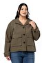 Plus Size Stand Collar Cover Bag Pocket Lined Short Khaki Trench Coat - 2