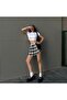 New Black and White Plaid Belted Mini Skirt with Shorts - 5