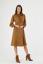 Apsen Women's Suede Tan High Neck Pleated Detail Long Sleeve Midi Length Winter Dress 4412-110 - 8
