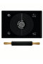 Set of 2 Black 45X65 cm Silicone Dough Rolling Mat and Black Silicone Roller 42 cm
