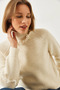 Women's Ecru Collar and Sleeve Fringed Knitwear Sweater 20246912 - 4