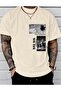 A Nice Printed Unisex Cotton Round Neck Beige T-Shirt