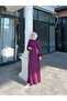 Side Stone Chain Detail Satin Dress/Evening Dress - 4
