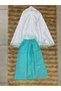 Girls' Prayer Dress - Mint 4-Piece Set with Star Lace Headcover, Prayer Rug and Bag 884 - 3