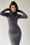 Women's Smoked Sandy Fabric Hooded Neckline Detail Long Sleeve Midi Evening Dress 293 - 5