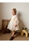 Ecru Floral Scalloped Lace Tulle Skirt Semi Fabric Semi Tulle Long Sleeve Girl Child Baby Girl Dress