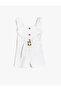 Cotton Strap Ruffle Detailed Short Jumpsuit with Belt