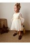 Ecru Floral Scalloped Lace Tulle Skirt Semi Fabric Semi Tulle Long Sleeve Girl Child Baby Girl Dress - 2