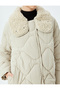 Water Repellent Plush Collar Quilted Coat with Snap Button Closure Pockets - 5