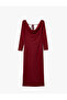 Draped Long Sleeve Midi Cowl Neck Dress - 3