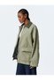 Cotton Gabardine Fabric Zippered Pocket Faux Leather Collar Detailed Jacket - 5