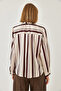 Women's Ecru Brown Striped Button Closure Satin Shirt 2011 60261333 - 6