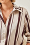 Women's Ecru Brown Striped Button Closure Satin Shirt 2011 60261333 - 5