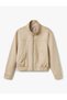 Zippered Mock Neck Pocketed Long Sleeve Cropped Faux Suede Jacket