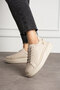 Beige Lace-Up Pearl Detail Thick Sole Sneakers - 8