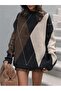 Brown Diamond Pattern Oversized Knitwear