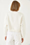 Women's Ecru Crew Neck Sweatshirt with Pearl Buttons on the Front and Three Thread Ribbons 60601041 - 8