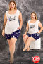Lady Plus Size Night Print Short-Sleeved Sleeves Lace Shorts Pajama Suit 10423