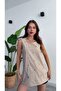 Women's Metal Accessory Detailed Sleeveless Leather U-Neck Blouse - 3