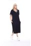 Women's Plus Size V-Neck Sporty Striped Sleeve Detail Viscon Combed Cotton Stylish Dress - 3