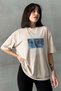 Women's Beige Eternal Love Printed Crew Neck Oversize T-Shirt
