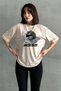 Women's Beige Angel Baby Printed Crew Neck Oversize T-Shirt