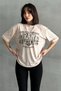 Women's Beige Raw Authentic Printed Crew Neck Oversize T-Shirt