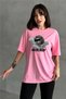 Women's Pink Angel Baby Printed Crew Neck Oversize T-Shirt