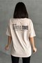 Women's Beige Limited Time Printed Crew Neck Oversize T-Shirt