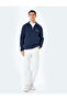 Slogan Embroidered Cotton Blend Half-Zip Sweatshirt with Raised Stitch Detail