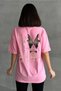 Women's Pink Mysterious Butterfly Printed Crew Neck Oversize T-Shirt