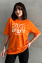 Women's Orange Raw Authentic Printed Crew Neck Oversize T-Shirt