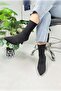 Daily women's black boot striped thin high heel leather detailed comfortable knit stretch bootie 169 - 8