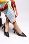 Evelniel Women's Open Back Pointed Toe Stiletto 001209 Black Skin - 2