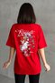 Women's Red Romantie Printed Crew Neck Oversize T-Shirt