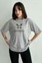 Women's Gray Mysterious Butterfly Printed Crew Neck Oversize T-Shirt - 2