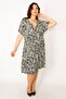 Women's Large Size Black Wrap Collar Low Sleeve Dress 65n33463 - 3