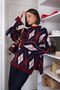 Women's Diamond Patterned Wool Sweater - 4
