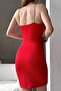 Red Scuba Fabric Strap Stone Detail Thin Strap Slit Dress - 4
