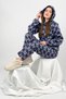 Women's Winter Fleece Bottom-Top Elastic Waist Hooded Pajama Set Blue Square