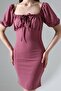 Dusty Rose Madonna Collar Imported Crepe Fabric Drawstring Dress - 3