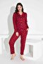 Milan Fabric Shirt Collar Button-Down Long Sleeve Burgundy Heart Print Pajamas Set - 3