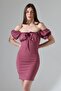 Dusty Rose Madonna Collar Imported Crepe Fabric Drawstring Dress