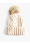 Knitted Beret with Plush Pompom
